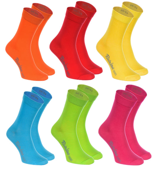 Rainbow Socks - Women Men Classic Colorful Cotton Socks - 6 Pairs - Orange Red Yellow Green Sea Green - Sizes 36-38