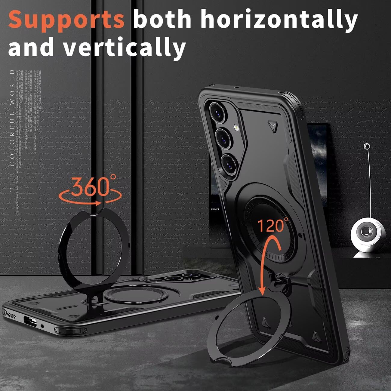 Samsung Galaxy A25 / A25 5G Phone Case Heavy Duty Military Shockproof with 2x Screen Protectors Metal Ring Stand – Black