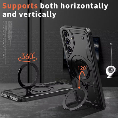 Samsung Galaxy A25 / A25 5G Phone Case Heavy Duty Military Shockproof with 2x Screen Protectors Metal Ring Stand – Black