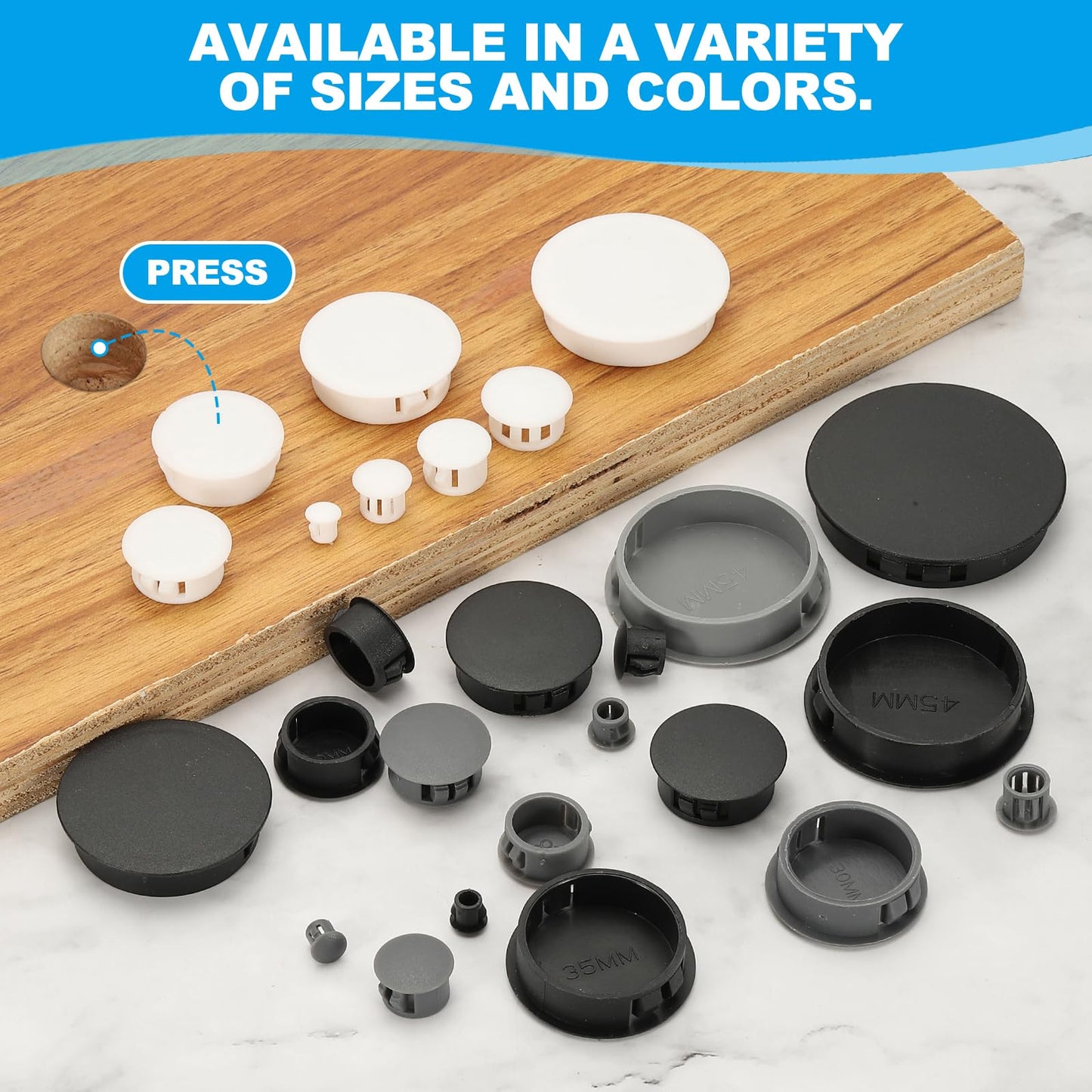 Cabinet Hole Cover Caps 34pc 50mm Furniture Insert End Cap Pipe Plug – Grey