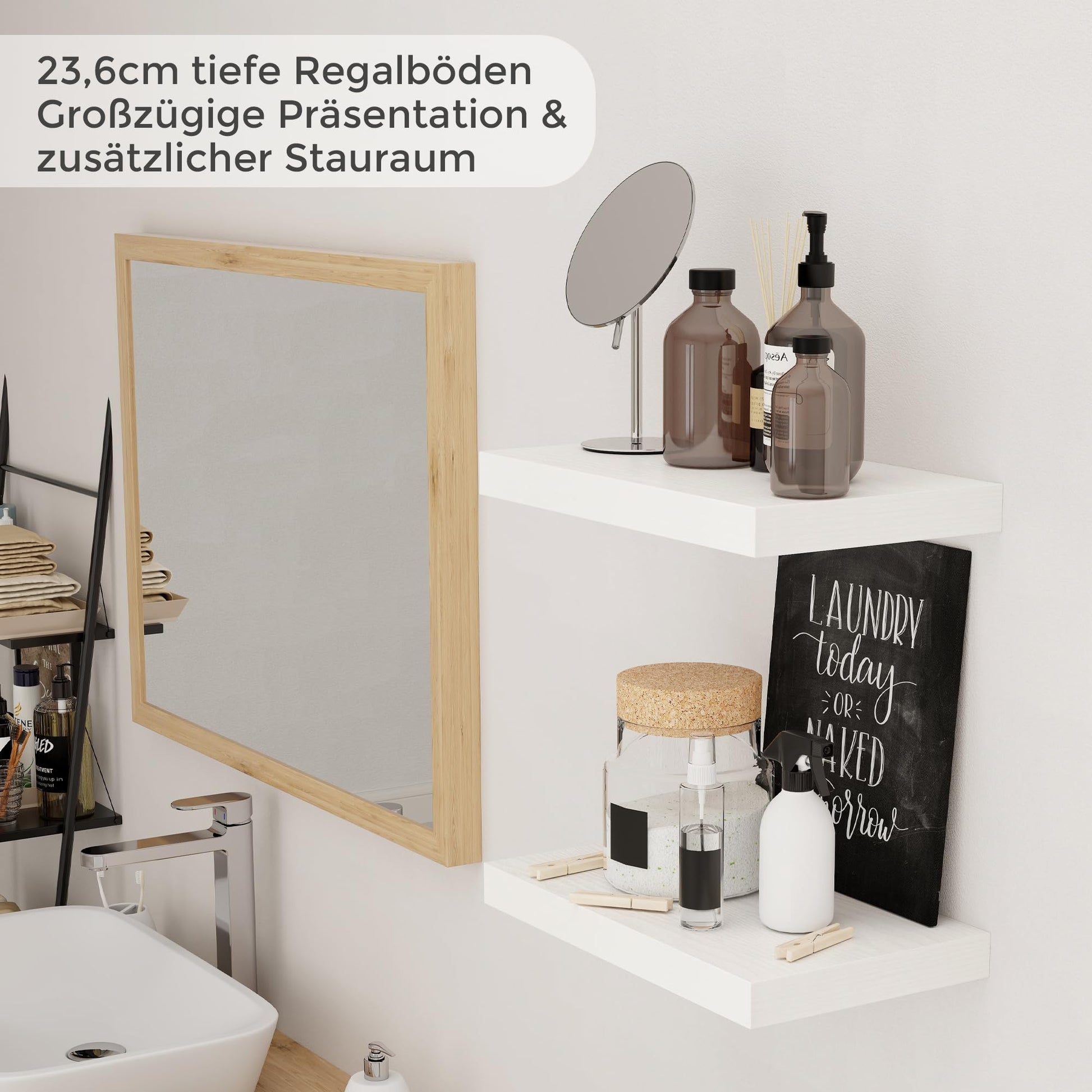Wall Shelf Set of 2 MDF Floating Shelf – White 40cm