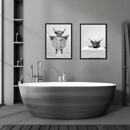 Highland Cattle Wall Poster Set Black & White Animal Print Home Decoration – 40x60cm (set of 2)
