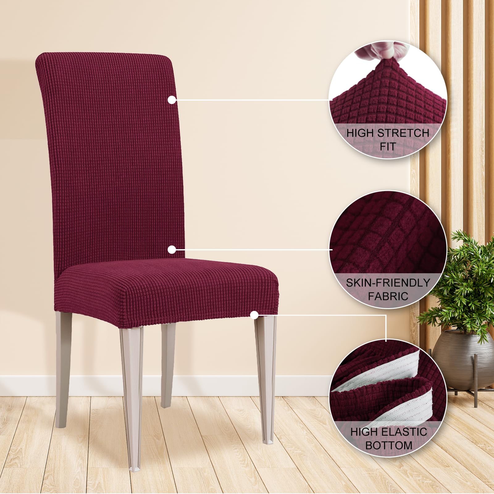 4-Piece Stretch Chair Covers Universal Cat-Scratch Resistant Chair Slipcovers – Burgundy