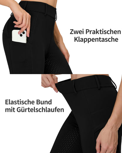 Winter riding leggings women's full seat thermal riding pants women's fleece lined waterproof with mobile phone pocket belt