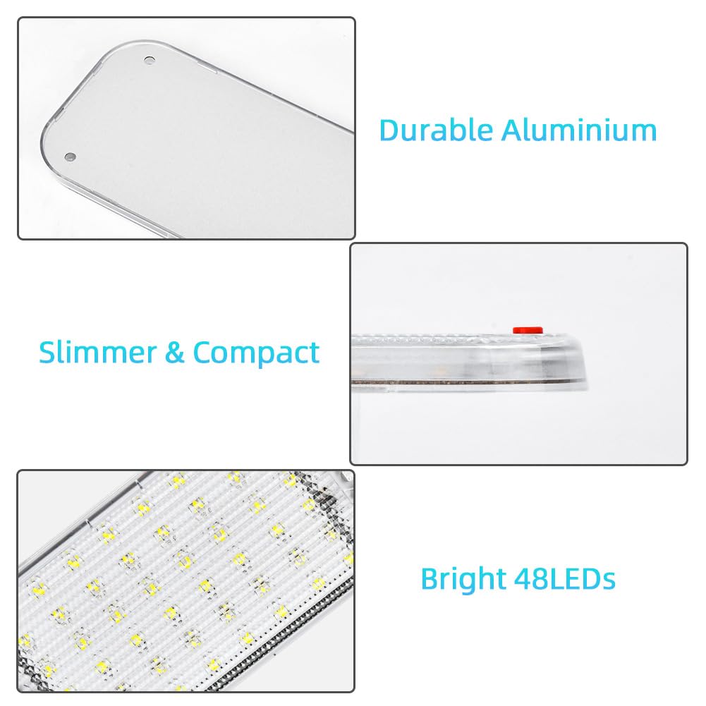 URAQT 48 LED interior lighting car, 2 pieces super bright 800LM 12V LED car interior lighting with switch 6000K white light