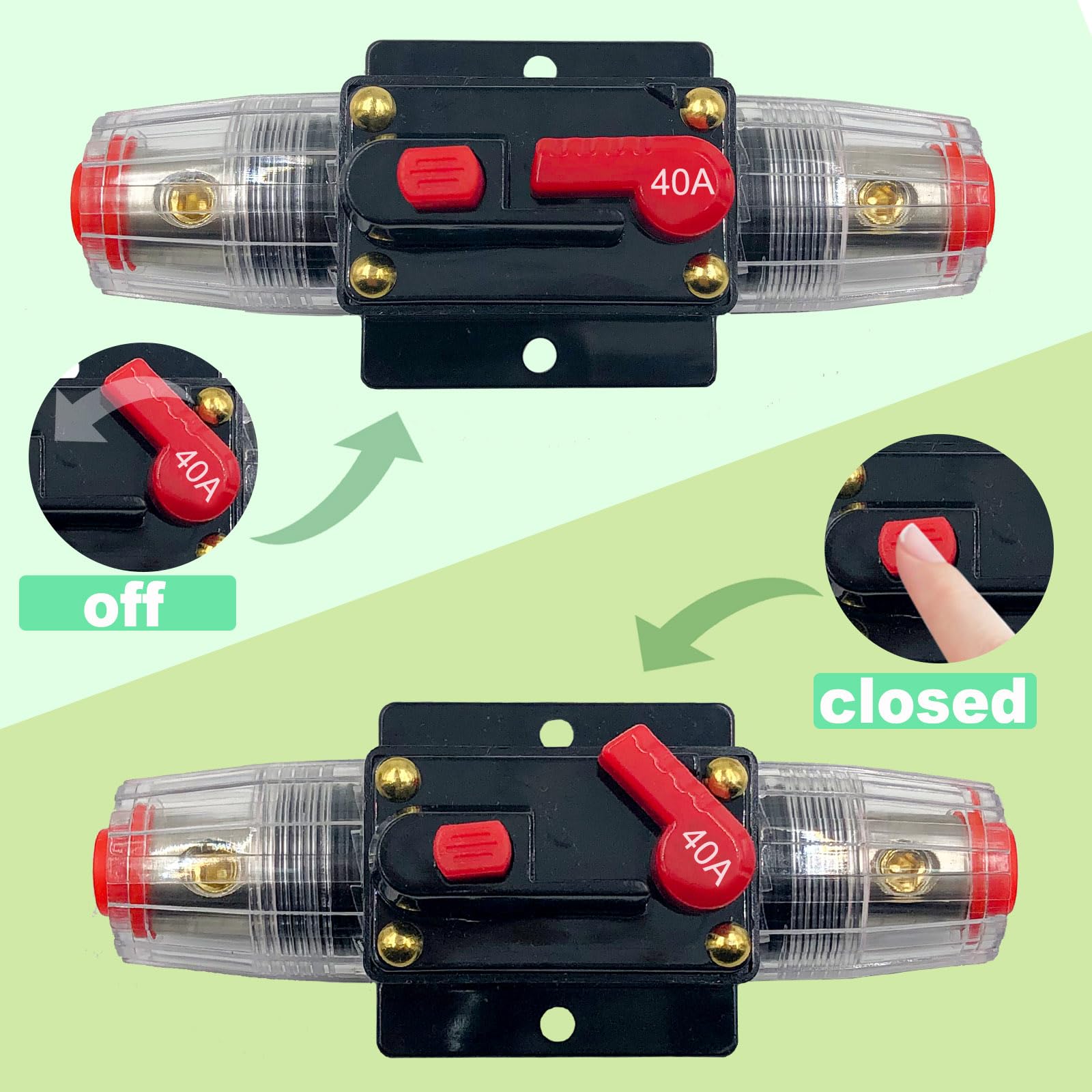 Inline Resettable Fuse Holder 40A 12–24V DC Automotive Marine Solar Protection – 40A