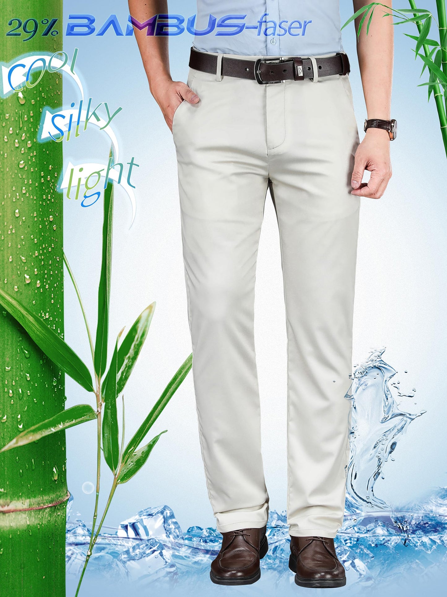 Men’s Lightweight Summer Trousers Stretch Bamboo-Linen Blend – Various