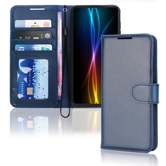Wallet Flip Case Samsung Galaxy S21 FE PU Leather Stand Card Slot with Wrist Strap – Blue