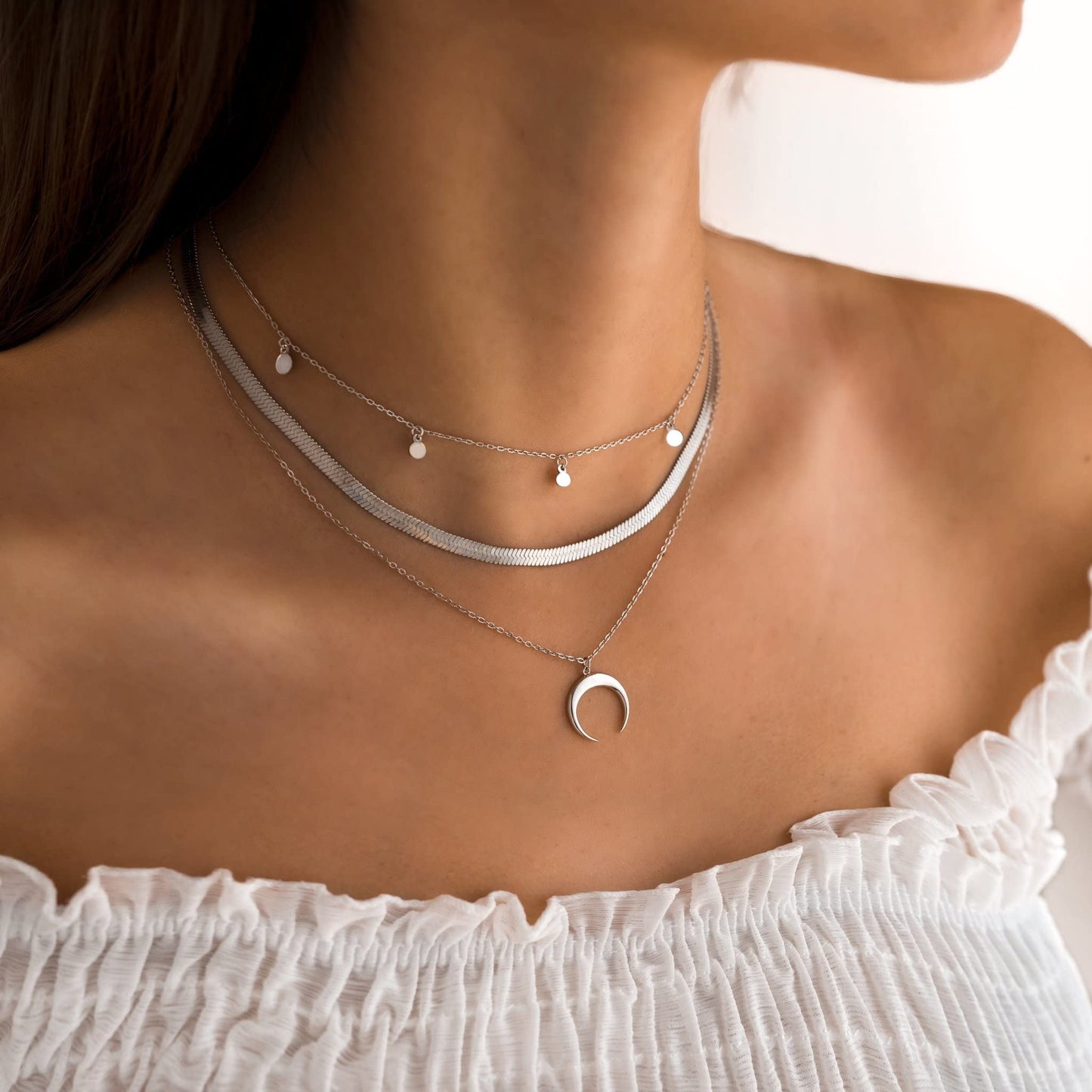 Moon Pendant Necklace Inverted Moon Design Silver Plated – Silver