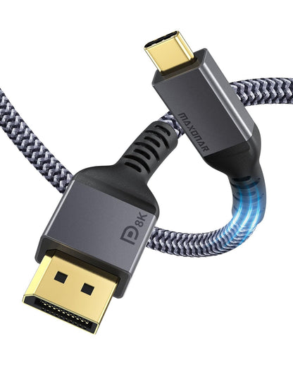 Maxonar USB C DisplayPort Cable 1.4 8K@60Hz 4K@60Hz/144Hz/120Hz 5K@60Hz 2K@240Hz Thunderbolt 3/4 to DisplayPort HBR3 Type C