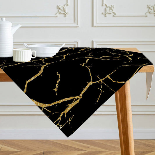 Rectangular Tablecloth Marble-Effect Washable – Black and Gold 140x240cm