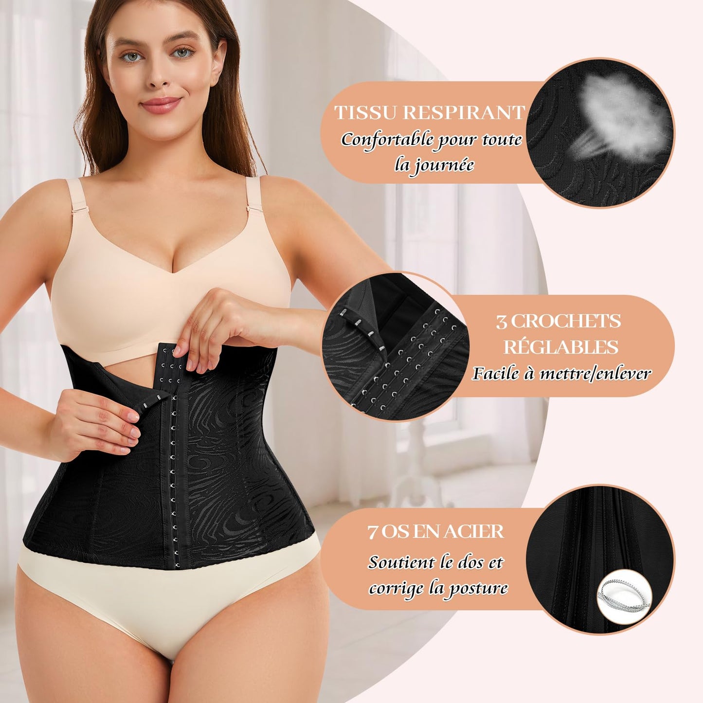 Slimming belt, flat stomach, women, mesh, slimming corset, figure-shaping, figure-shaping, belt, black, 46
