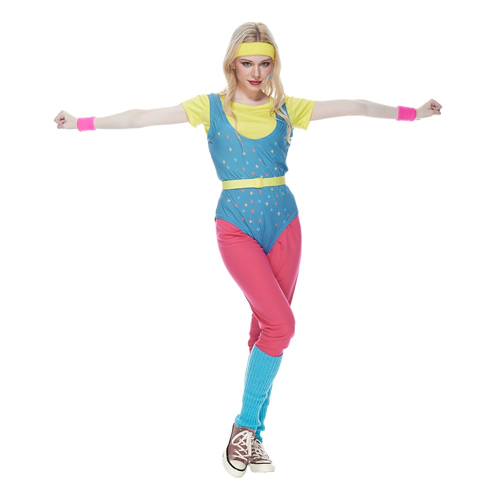 Women's Retro 80s Aerobic Outfit Sportswear Cosplay – One Size