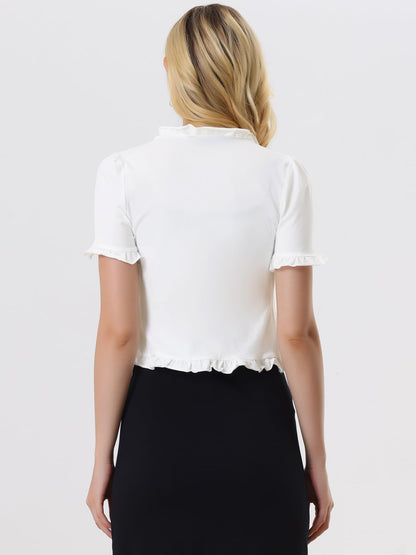 Women’s Cropped Bolero Shrug Puff Sleeve Ruffle – Black XS