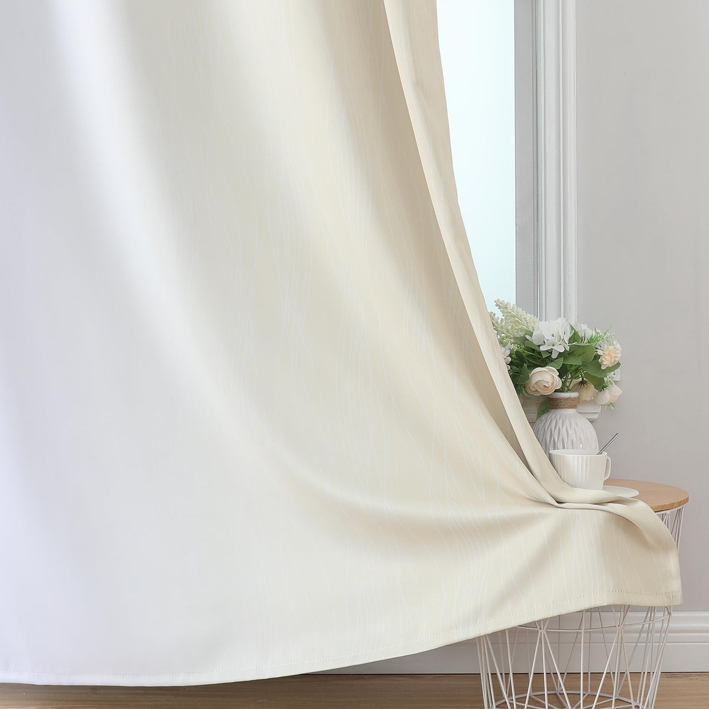 Ombre Gradient Eyelet Curtains Thermal Blackout Sound-Reducing – Light Beige 160x132cm (2pc)