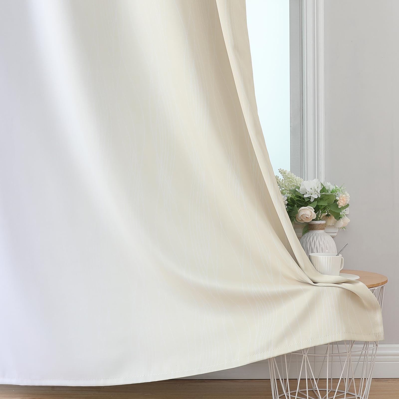 Ombre Gradient Eyelet Curtains Thermal Blackout Sound-Reducing – Light Beige 160x132cm (2pc)