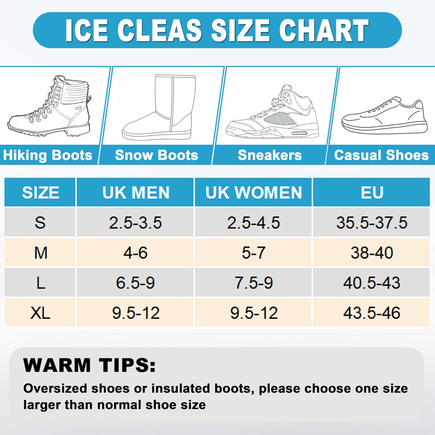 Ice Grips Shoe Spikes Anti-Slip Metal Crampons for Boots – One Size