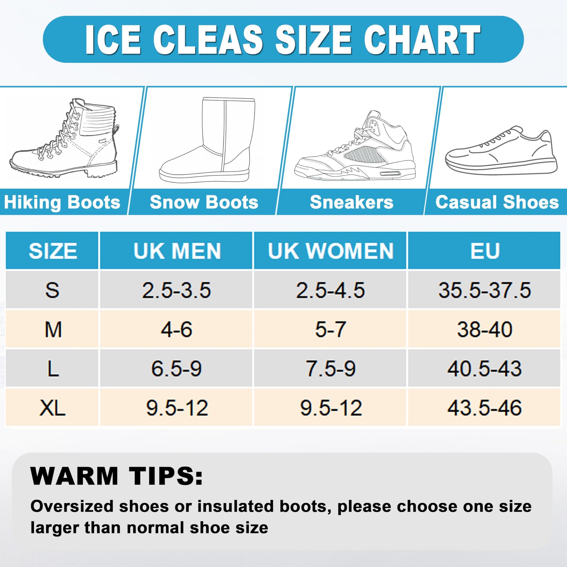 Ice Grips Shoe Spikes Anti-Slip Metal Crampons for Boots – One Size