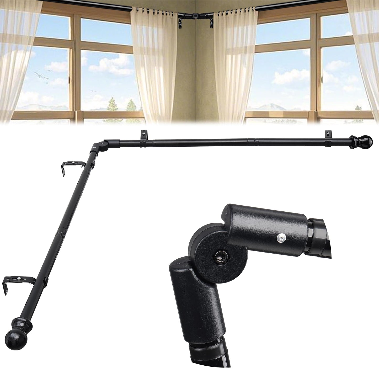 Curtain Rods, L-Shaped Curved Curtain Rods for Windows 76-345 cm, 2.5 cm Diameter Heavy-Duty Curtain Rods for Bedroom, Living