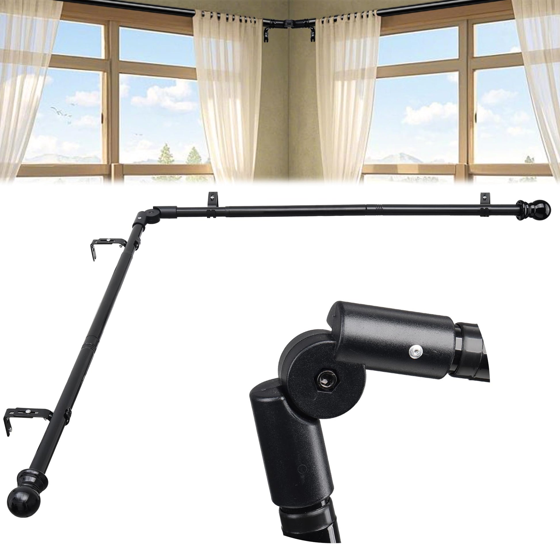 Curtain Rods, L-Shaped Curved Curtain Rods for Windows 76-345 cm, 2.5 cm Diameter Heavy-Duty Curtain Rods for Bedroom, Living