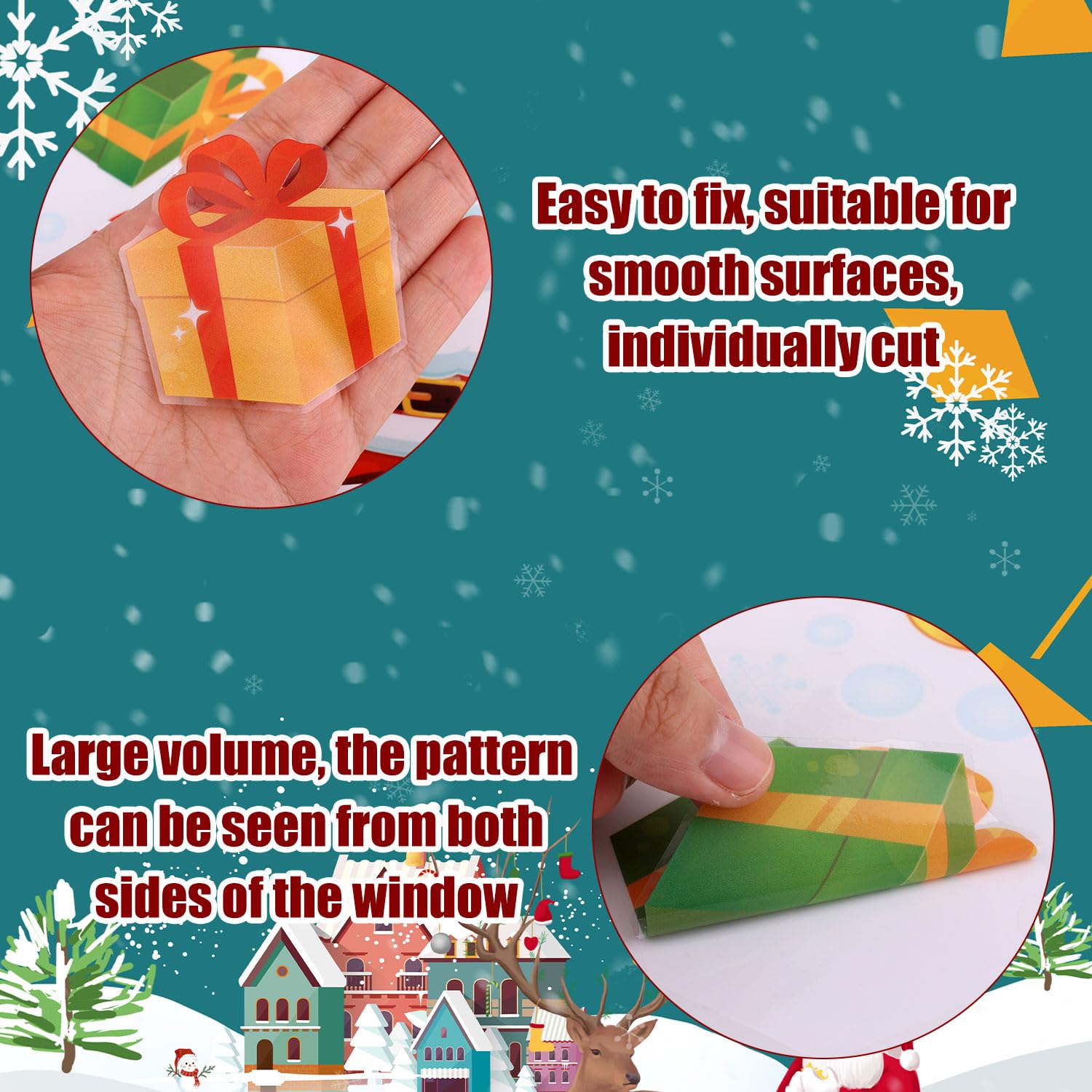 6 Sheets Christmas Window Decorations, Double-Sided Christmas Window Stickers for Glass Windows Static Clings Christmas