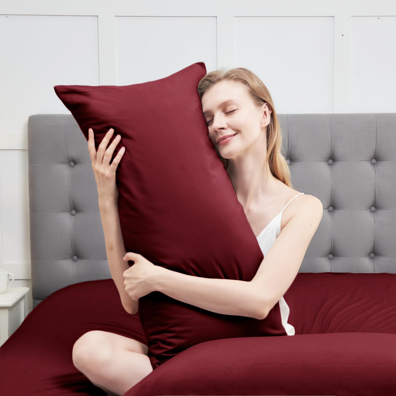 Side Sleeper Pillowcase Set 2 40x145cm Soft Eco-Certified Side Pillow Covers – Red