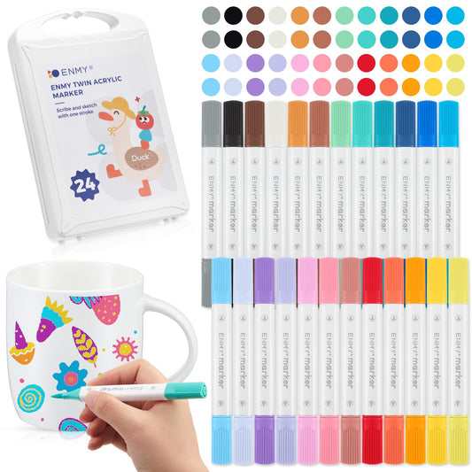 Tenare 24 Porcelain Paint Pens Dual Tip Set for Mugs Glass Ceramics – 24 Colours