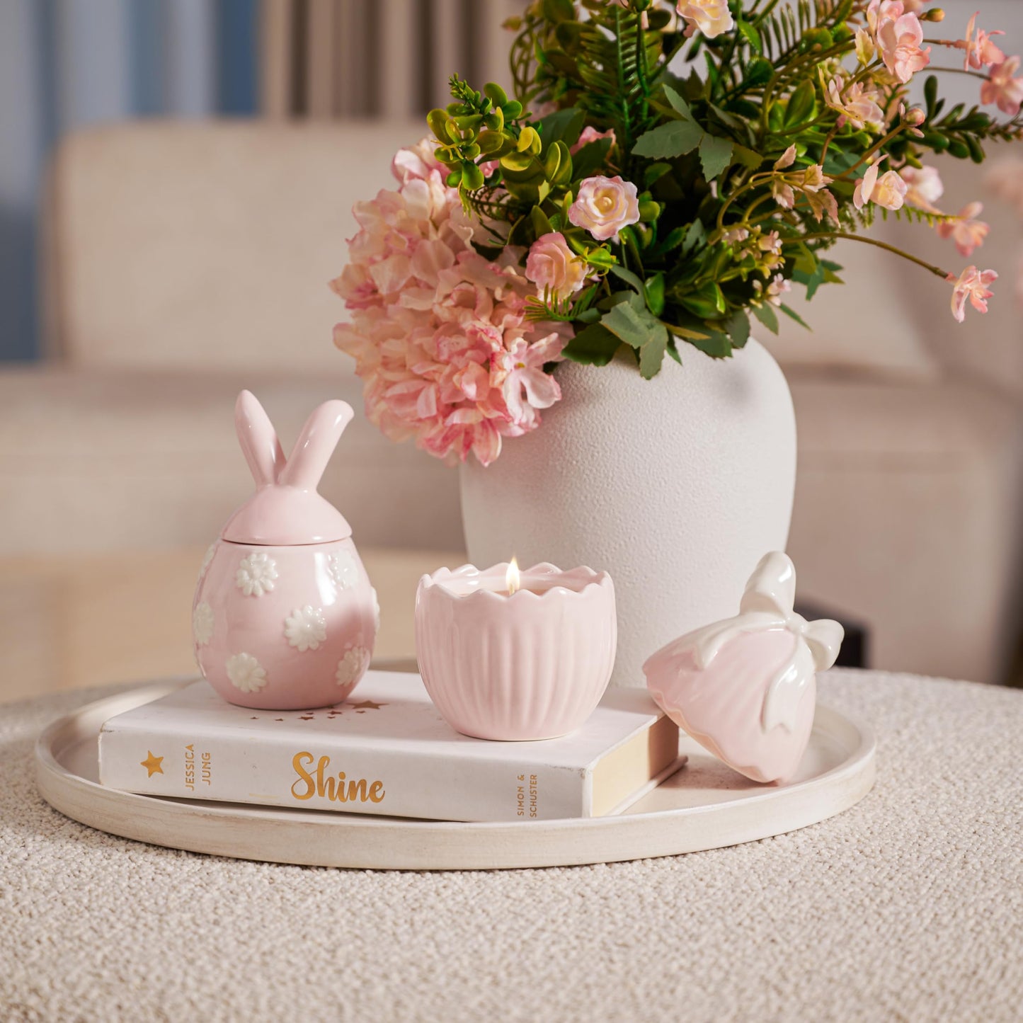 Broken Egg Ceramic Scented Soy Candle Set of 2 Gold-Plated Bases – Pastel Green & Pink