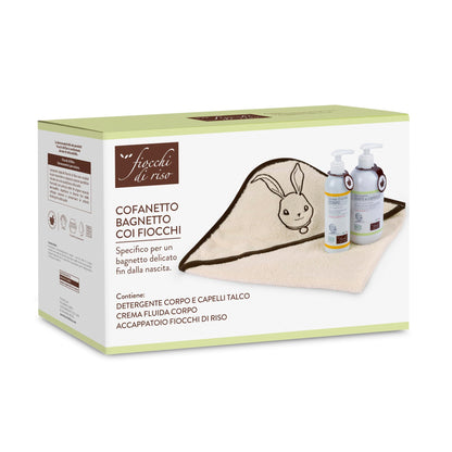 Bath Gift Set with Talc & Body Cleanser, Bathrobe – Rice Flakes Scent