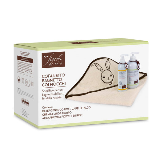 Bath Gift Set with Talc & Body Cleanser, Bathrobe – Rice Flakes Scent