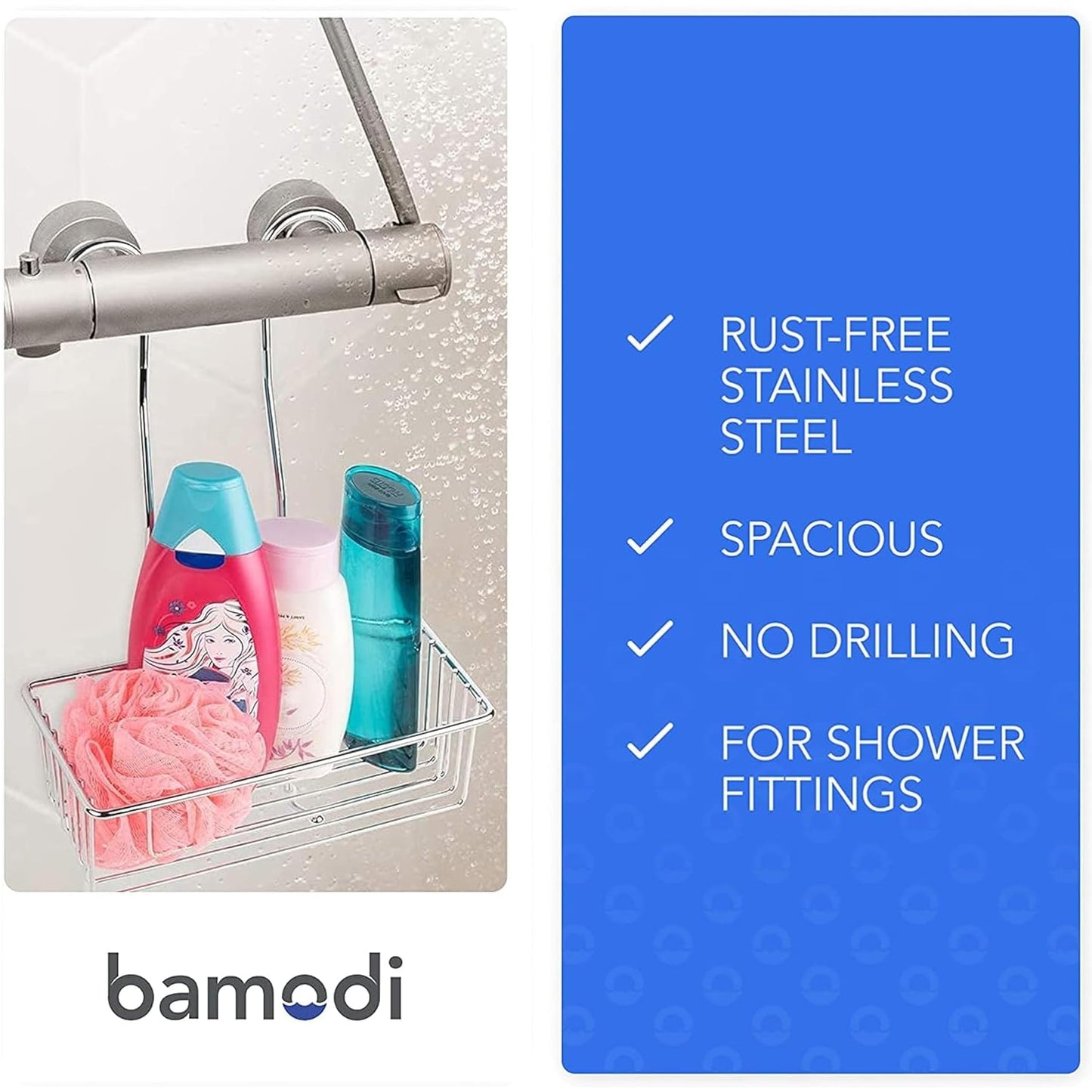 Bamodi hanging shower shelf, storage - chrome-plated - 70 x 18.5 x 19 cm - shower shelf - easy to attach - hanging shower