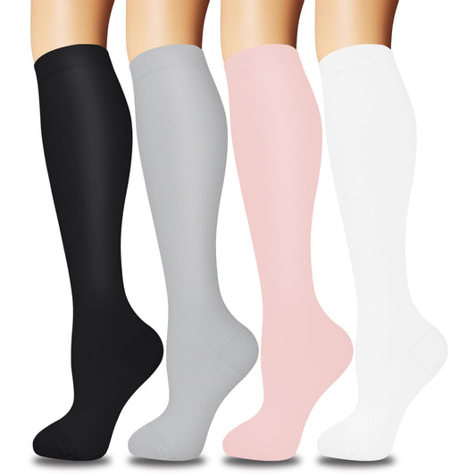 ACTINPUT Compression Stockings 4 Pairs for Sports, Travel, Nursing – White S-M