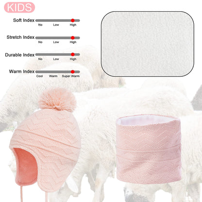 Kids Hat Scarf & Gloves Set Knitted Lined Pom-Pom Snood – Pink S