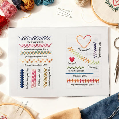Embroidery Stitch Book Kit 143 Stitches Patterns & Tools Portable Beginner Set – Assorted