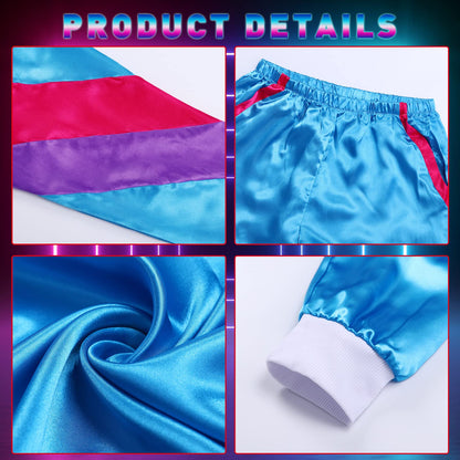 80s/90s Tracksuit Jacket & Pants Retro Costume Sweatbands Sunglasses Fancy Dress – Blue XL