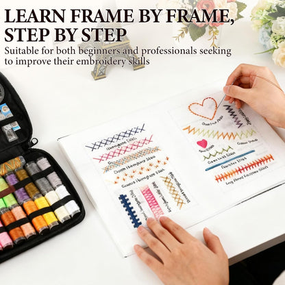 Embroidery Stitch Book Kit 143 Stitches Patterns & Tools Portable Beginner Set – Assorted