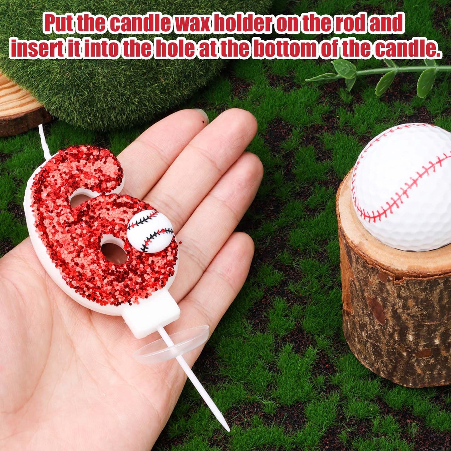 Baseball Birthday Number Candle, 7.5cm Glitter Happy Birthday Cake Topper Red Sequin Number Candle Sports Theme Baseball Cake