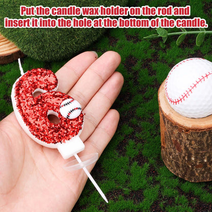 Baseball Birthday Number Candle, 7.5cm Glitter Happy Birthday Cake Topper Red Sequin Number Candle Sports Theme Baseball Cake