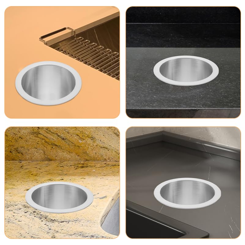 Stainless Steel Recessed Countertop Trash Can Lid Space-Saving Integrated Cover – Silver