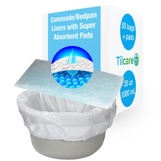 Tilcare Toilet Liners with Super Absorbent Liners 50 Pack - For Bedpans, Portable Toilets and Commode Chairs - Bucket Liners