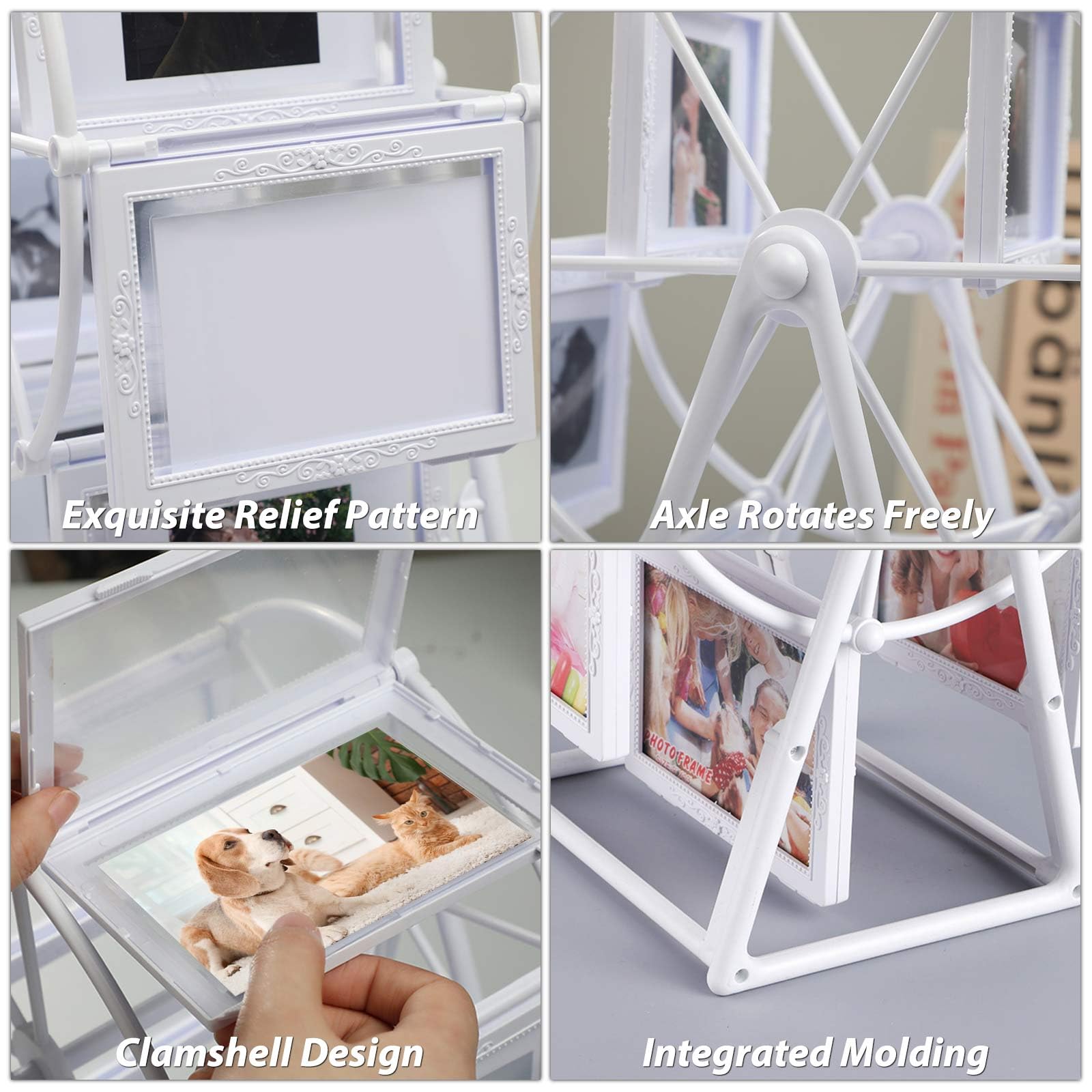 Rotating Photo Frame Ferris-Wheel 6-Frame Holds 12 Photos Self-Assembly – White