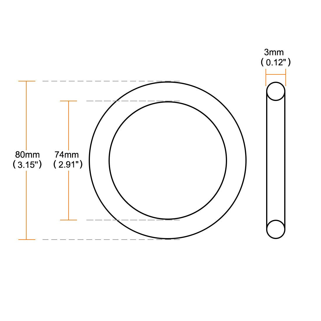 NBR O-rings 80x74x3mm Pack of 10 Rubber Sealing Gaskets – Black