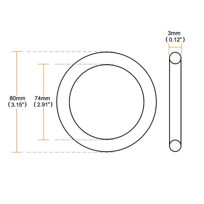 NBR O-rings 80x74x3mm Pack of 10 Rubber Sealing Gaskets – Black