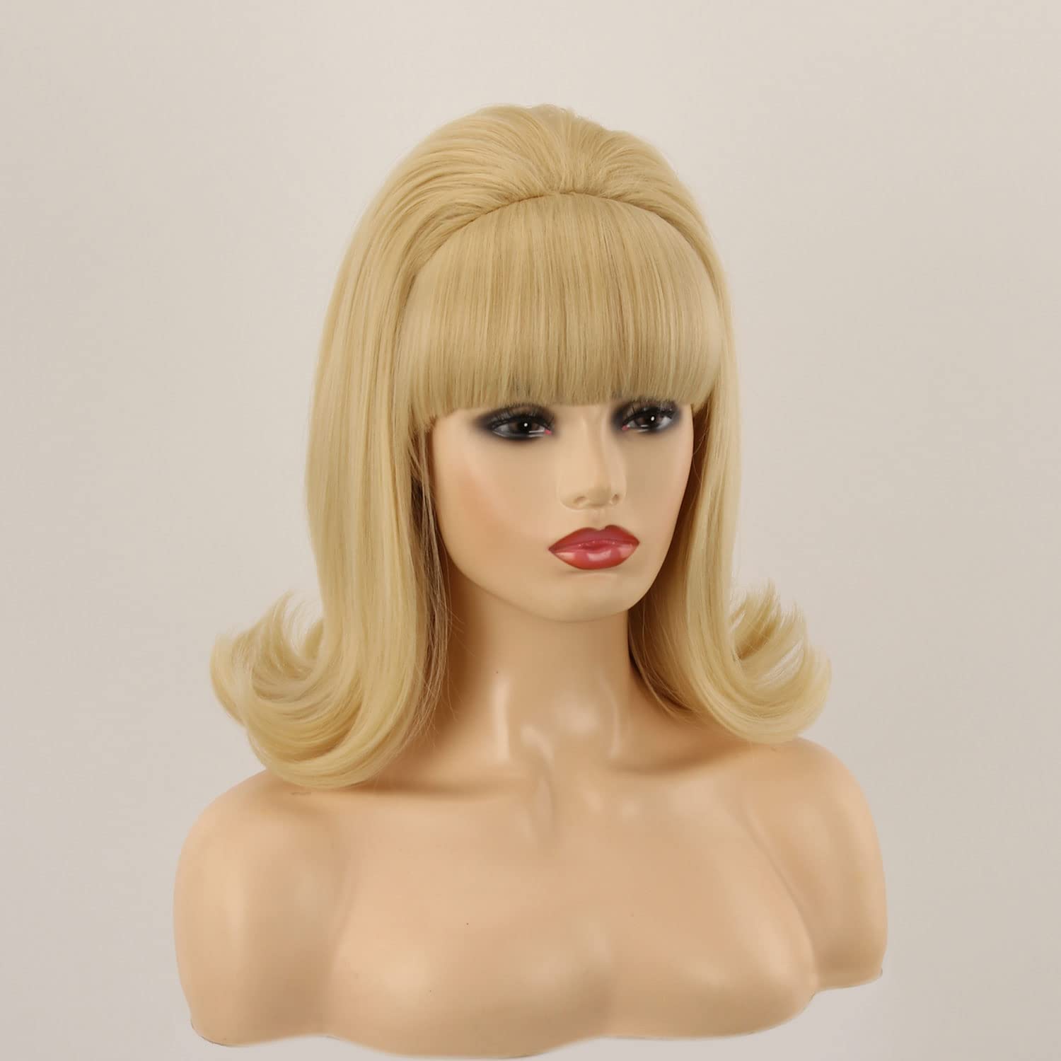 60s Wig | FVCENT Hippie Wig 70s Retro Beehive Style Vintage Look Flicked Beehive Bob Outward Wavy Wig with Bangs (Blonde)
