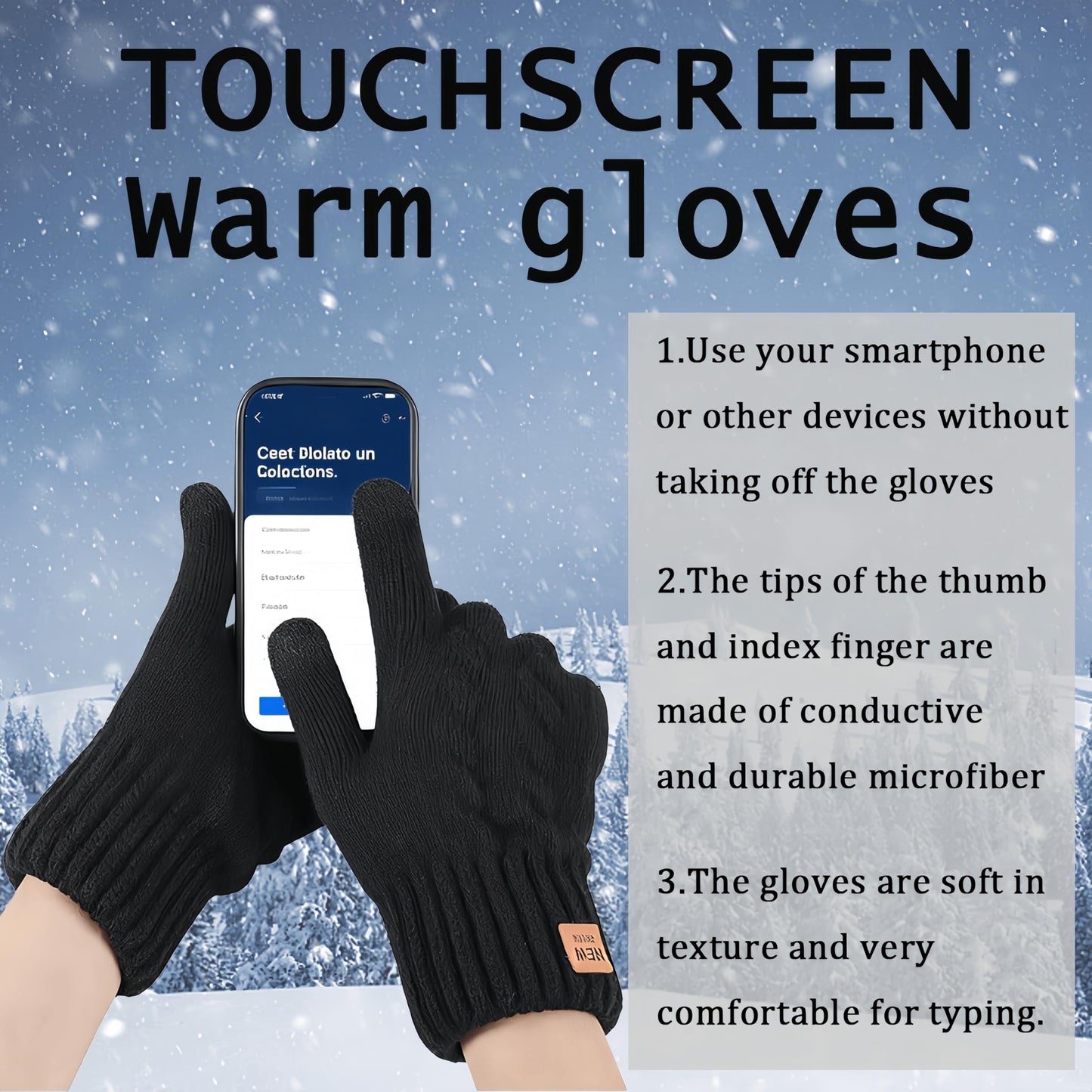 Men’s Thermal Touchscreen Mittens Anti-Slip Windproof - One Size