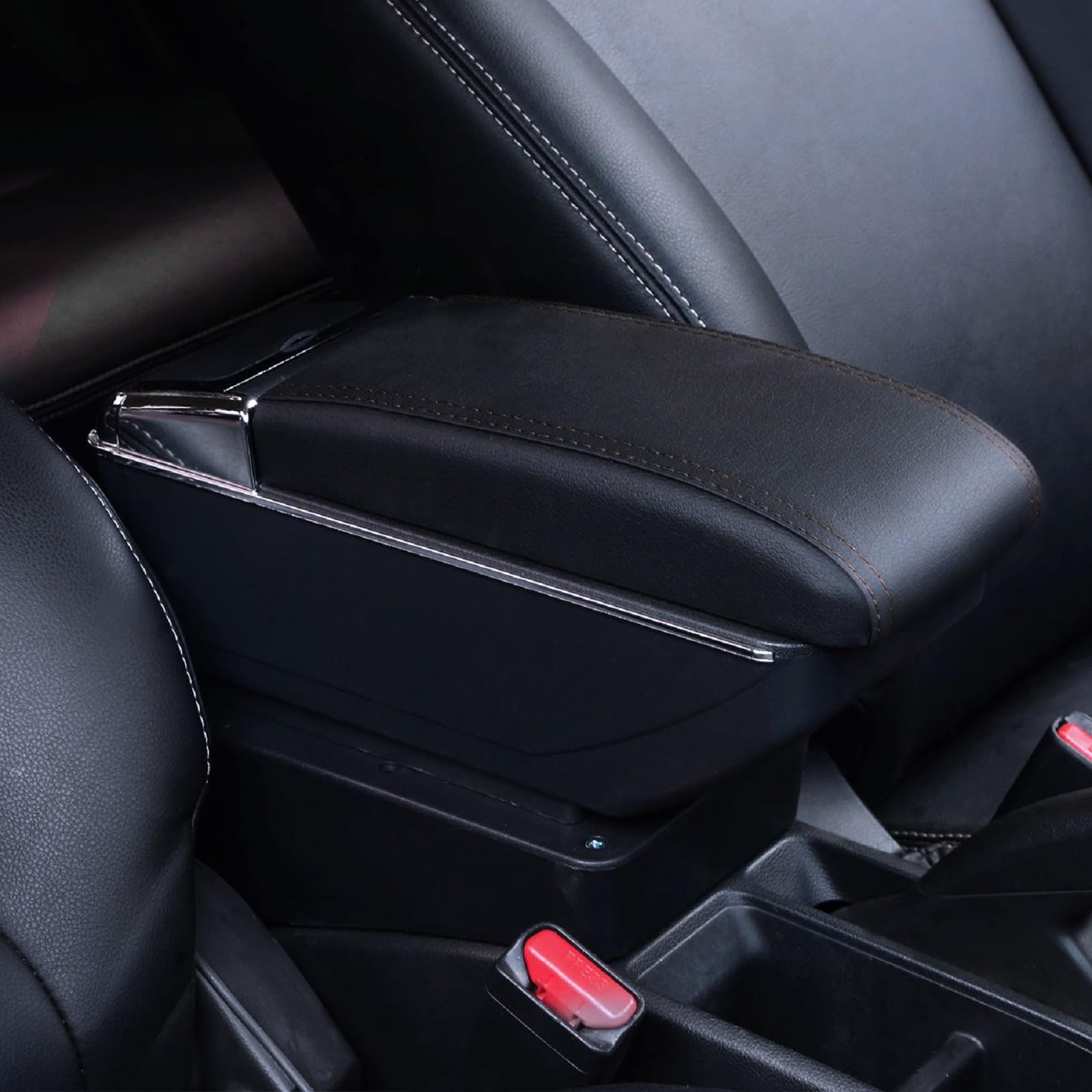 Car Armrests for Corsa D 2006-2014 Double Layer Center Console Large Storage Box Black Stitching