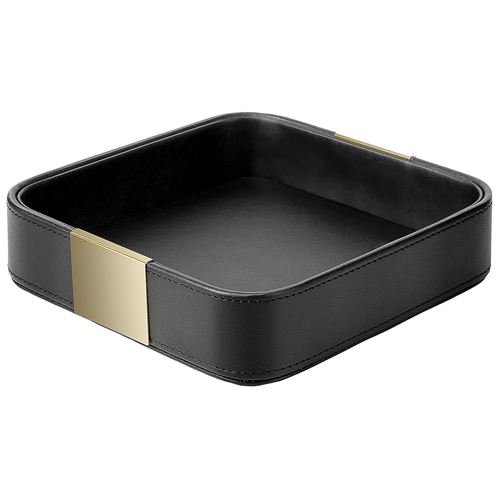 Luxury Leather Key & Valet Tray Gold Plated Metal Accent – Black