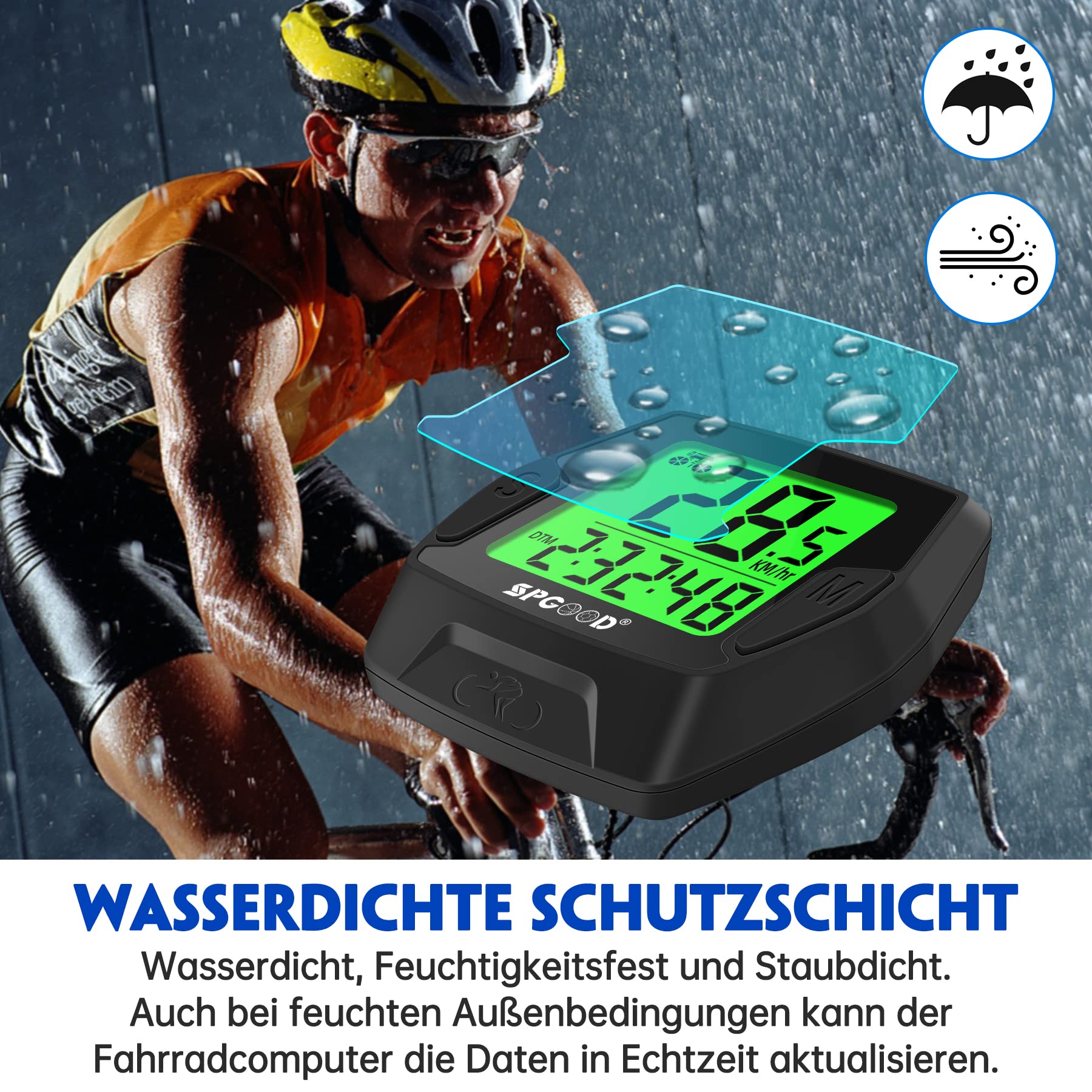SPGOOD Wireless Bike Computer, 21 Functions, IP54 Waterproof with Backlit Display, Automatic Start/Stop & Automatic Memory,