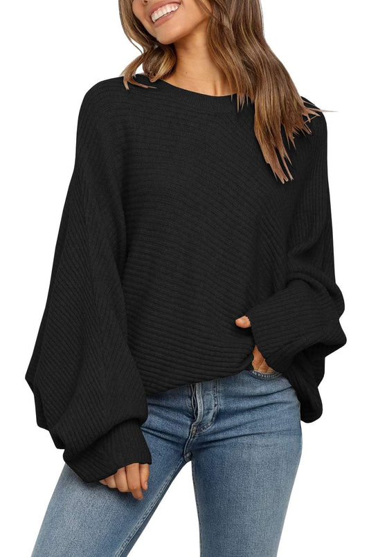 Fessceruna Women's Oversized Knit Sweater – Black L