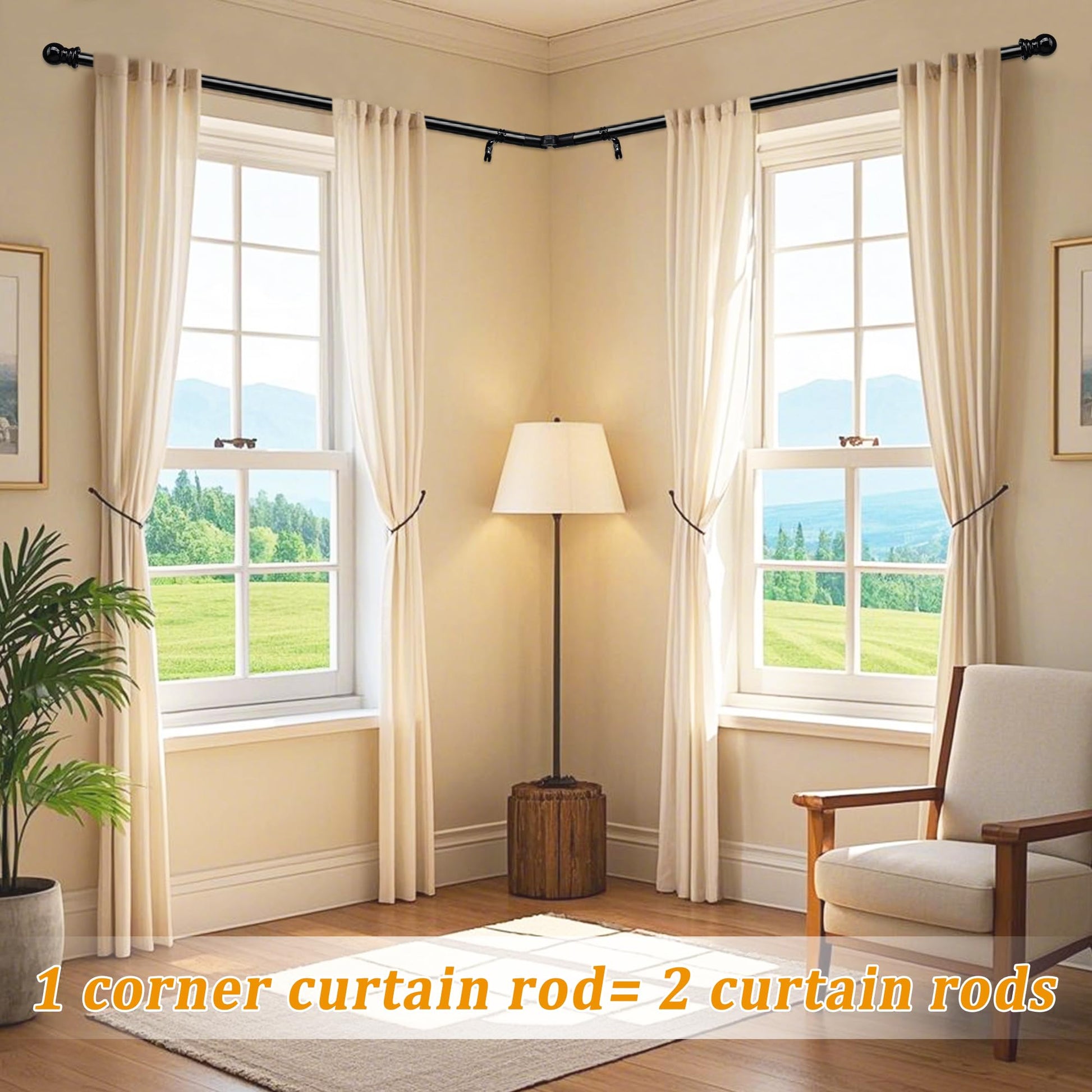 Curtain Rods, L-Shaped Curved Curtain Rods for Windows 76-345 cm, 2.5 cm Diameter Heavy-Duty Curtain Rods for Bedroom, Living